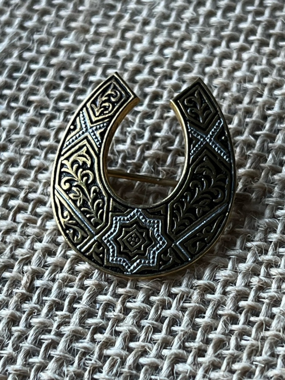 Vintage Spanish Damascene Horseshoe Brooch